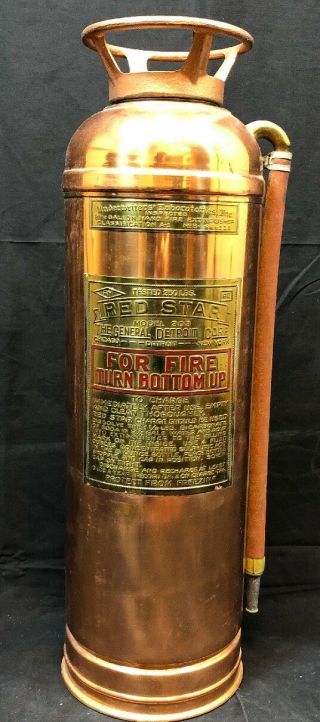 Antique Vintage Red Star Copper Brass Fire Extinguisher Model 303
