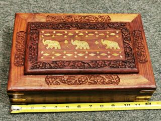Wooden Box Old Hand Made Brass Fitted Trinket Jewelry Box Indian Art J - 1010