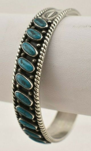 Vintage Native American Zuni Sterling Silver Turquoise Stone Cuff Bracelet