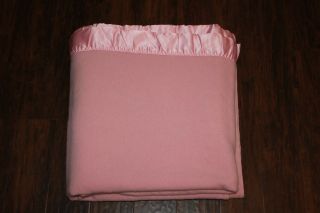 Vintage Pendleton Blanket Pink With Satin Trim,  Pure Virgin Wool 88 " X90 "