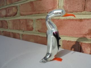 Antique German Blown Mercury Glass Penguin Standing Ornament 3 1/2 "