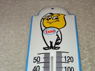 Vintage Rare Esso Oil Drop Boy 11 3/4 " Porcelain Metal Gasoline Thermometer Sign