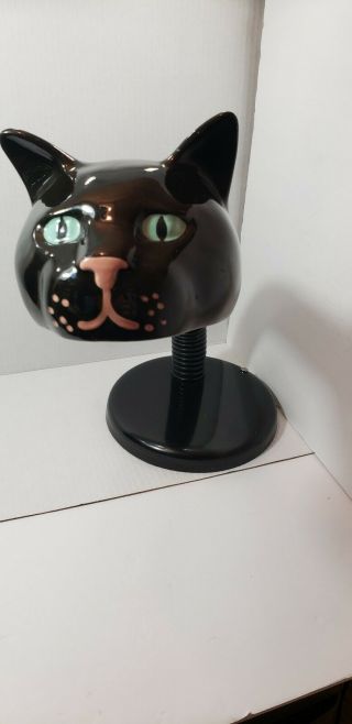 Vintage Retro Mid - Century Ceramic Black Cat Head Gooseneck Desk Lamp Very Rare 2