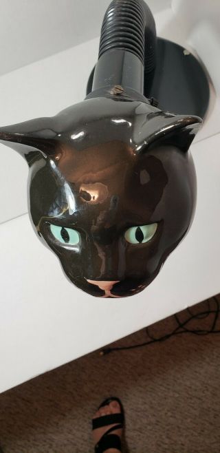 Vintage Retro Mid - Century Ceramic Black Cat Head Gooseneck Desk Lamp Very Rare 3