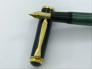 Vintage Pelikan Fountain Pen Green Striped 14k Glod Nib F Made In Germany