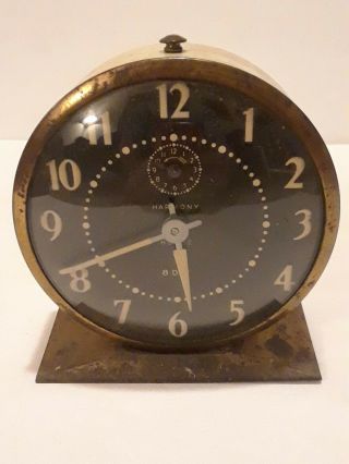 Vintage Ingraham Harmony House Metal Alarm Clock 8 Day Art Deco Industrial Look