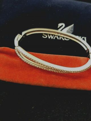 Swarovski Swan Signed Clear Crystal & Rhodium Silver Tone Bracelet Bangle