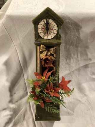 Mid Century Vtg Dollhouse Nutcracker Christmas Village Velvet Grandfather Clock