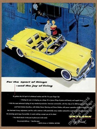 1954 Buick Skylark Convertible Yellow Car Illustrated Vintage Print Ad