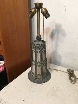 Antique Illuminated Slag Glass Lamp Base Unsigned Pittsburgh Miller Era