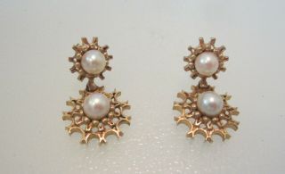 Vintage 14 K Gold & Culture Pearl Drop Earrings