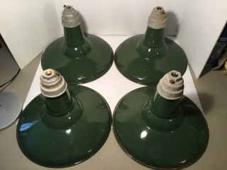 Vintage Benjamin Green Porcelain Enamel Barn Light,  14” Gas Station - Set Of 4