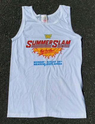 Rare Vintage 1989 Summer Slam Tank Top T Shirt Wwf Wwe Medium White