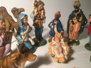 5” 12 Pc Vintage Paper Mache Nativity Set Wise Men Mary Jesus Joseph Italy Angel
