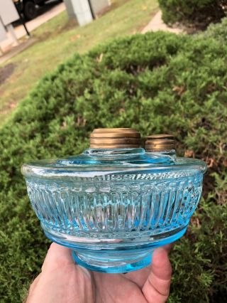 Antique Victorian Blue Glass Oil Kerosene Lamp Font