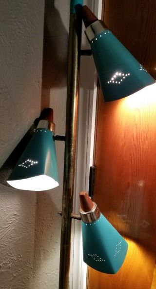 Vintage Tension Pole Lamp 3 Light Mcm/ Retro Blue Punch