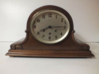 Vintage Gb Wood Case Mantel Chiming Clock With Key