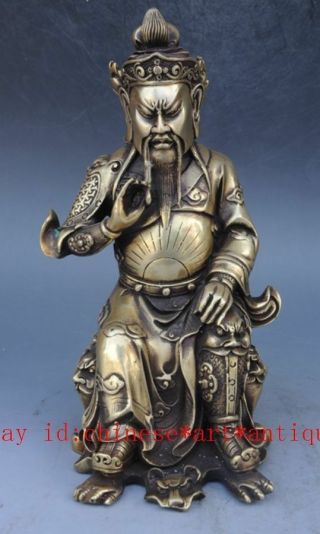 Chinese Old Copper Dragon Guan Gong Guan Yu Warrior Mammon Buddha Statue E02