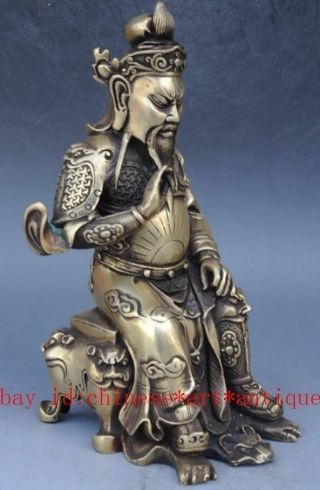 Chinese old Copper Dragon Guan Gong Guan Yu warrior Mammon Buddha statue e02 3