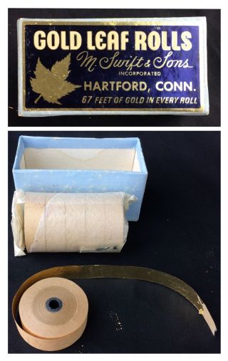Vintage M.  Swift & Sons Box Of 6 Xxd Gold Leaf Rolls 67’ X 1/2 "