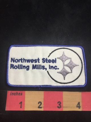 Vintage Blue Border Northwest Steel Rolling Mills Inc.  Advertising Patch 80f