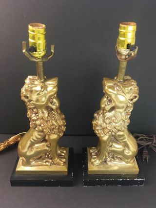 Pair Vintage Tyndale Frederick Cooper Hollywood Regency Brass Lion Table Lamps