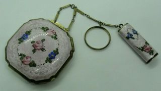 Vintage R & G Co.  Double Enameled Floral Guilloche Tango Compact & Lipstick