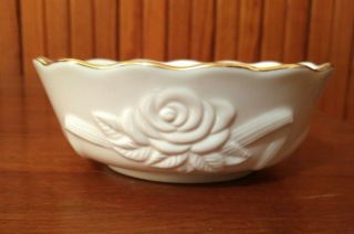 Vintage Lenox China Rose Blossom Cream Colored Porcelain Bowl With Gold Trim