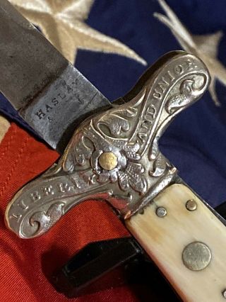 RARE CIVIL WAR LIBERTY & UNION CONFEDERATE OFFICERS FOLDING FIGHTING KNIFE 2