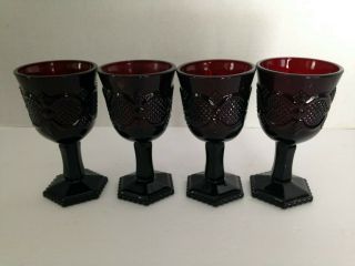Set Of 4 Avon 1876 Cape Cod Ruby Red Glass Wine Goblets (5 " Tall)