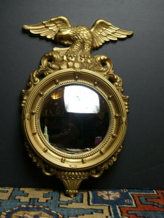 Vintage Syroco Gold Gilt Federalist/eagle Convex Wall Mirror