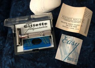 Vintage 1959 Gillette " Fatboy " 195 Adjustable Safety Razor With Case E - 1
