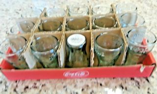 Set Of 15 Vintage Green Coca Cola 3 " Mini Glasses Shot Juice Indiana Glass