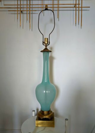 Vintage Mid Century Blue Murano Glass Lamp Hollywood Regency