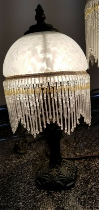 Match Set Of Vintage Victorian Fringe Style Dome Shaped Lamp Made By Cheyenne