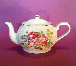 Arthur Wood And Son Teapot - White With Pink Roses - Staffordshire England