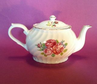 Arthur Wood And Son Teapot - White With Pink Roses - Staffordshire England 3