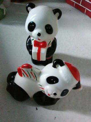 Lefton Christmas Santa Panda Bear Porcelain Glass Figurines Vintage