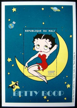 1999 Mnh Mali Betty Boop Stamps Souvenir Sheet Betty Sitting On Moon Cartoon