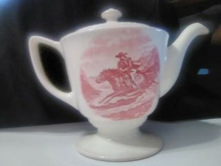 Teapot & Lid: Homer Laughlin Historical America Pony Express Red Transfer Ware