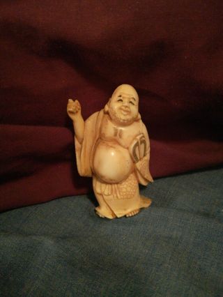 Vintage Hand Carved Ivory Color Asian Oriental Chinese Figurine Big Belly Man