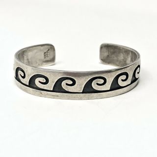 Vintage Hopi Sterling Silver Overlay Cuff Bracelet Hallmark Signature 28.  3g