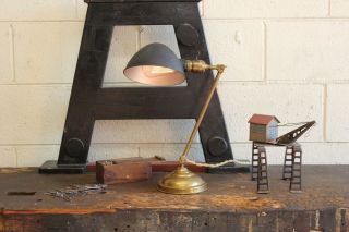 Vintage Antique Industrial Faries Brass Desk Lamp Light 1920s Oc White Era