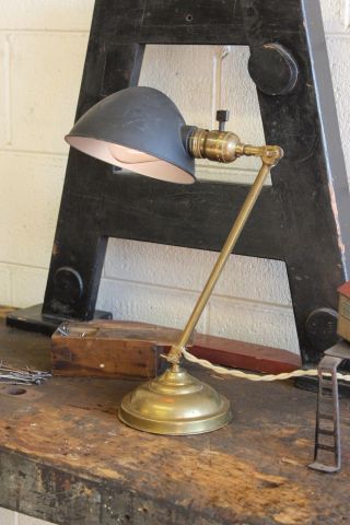 Vintage Antique Industrial Faries Brass Desk Lamp Light 1920s OC White Era 2