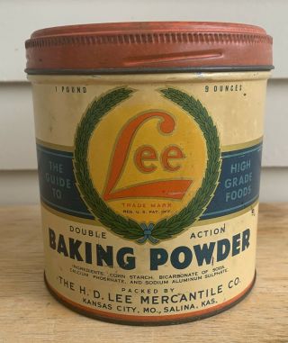 Vtg H.  D.  Lee Mercantile Baking Powder Tin Salina Ks Advertising Hd Kansas City