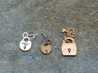 3 Different Old Brass Miniature Padlock Lock.  One Is A Bristol 