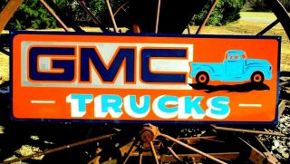 Vintage Metal Chevy Chevrolet Gmc General Motors Gas Oil Hand Painted Truck Sign