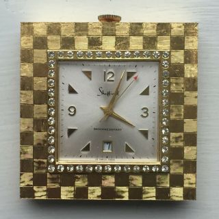 Vintage Mid Century Sheffield Swiss Made Miniature Jeweled Desk Table Clock