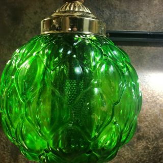 Vintage Green Glass Globe Hanging Chain Swag Lamp / Mid Century Modern Light 2