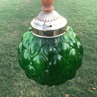 Vintage Green Glass Globe Hanging Chain Swag Lamp / Mid Century Modern Light 3